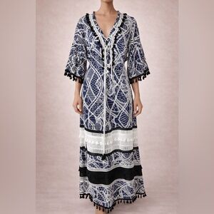 Jonathan Simkhai Navy and White Maxi Dress